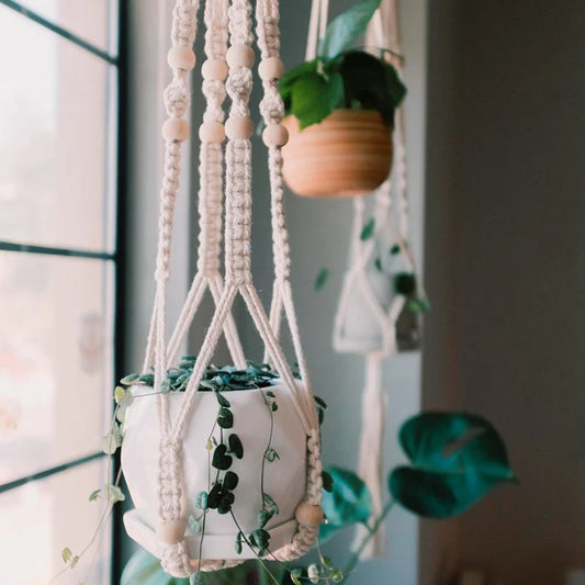 Macrame Plant Hanger - Handmade Hanging Basket for Garden