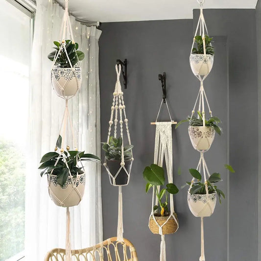 Macrame Plant Hanger - Handmade Hanging Basket for Garden