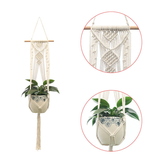 Macrame Plant Hanger - Cotton Hanging Basket for Courtyard