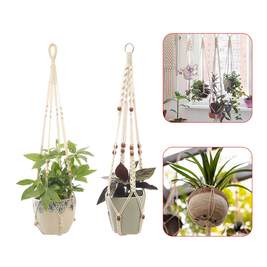 Macrame Plant Hanger - Cotton Hanging Basket for Courtyard